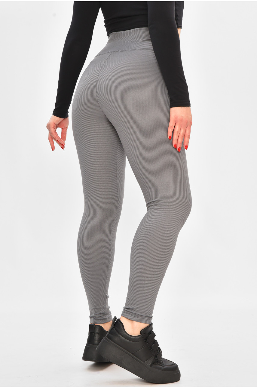 Лосины женские полубатальные в рубчик на флисе серого цвета 4001 208491