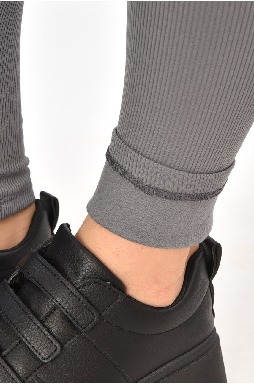 Лосины женские полубатальные в рубчик на флисе серого цвета 4001 208491