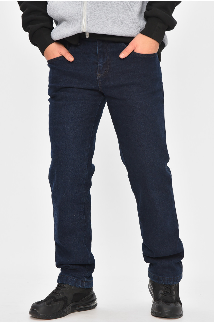 Джинсы мужские однотонные темно--синего цвета на флисе 9834 208550