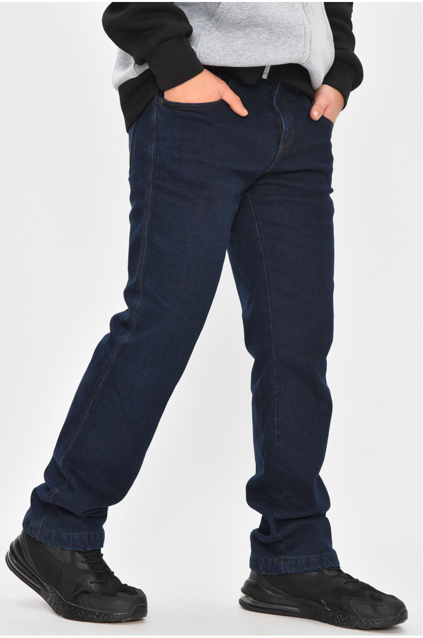 Джинсы мужские однотонные темно--синего цвета на флисе 9834 208550