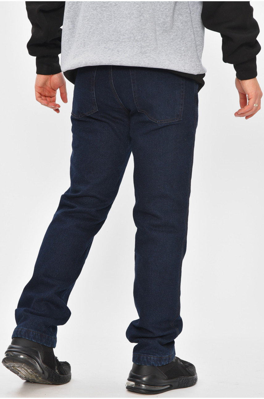 Джинси чоловічі однотонні темно-синього кольору на флісі 9834 208550