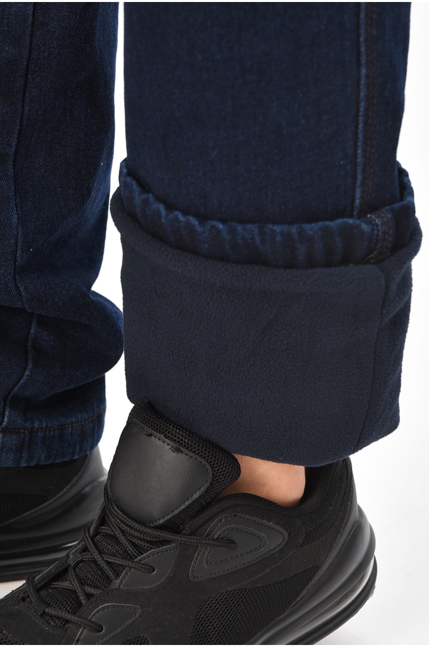 Джинси чоловічі однотонні темно-синього кольору на флісі 9834 208550