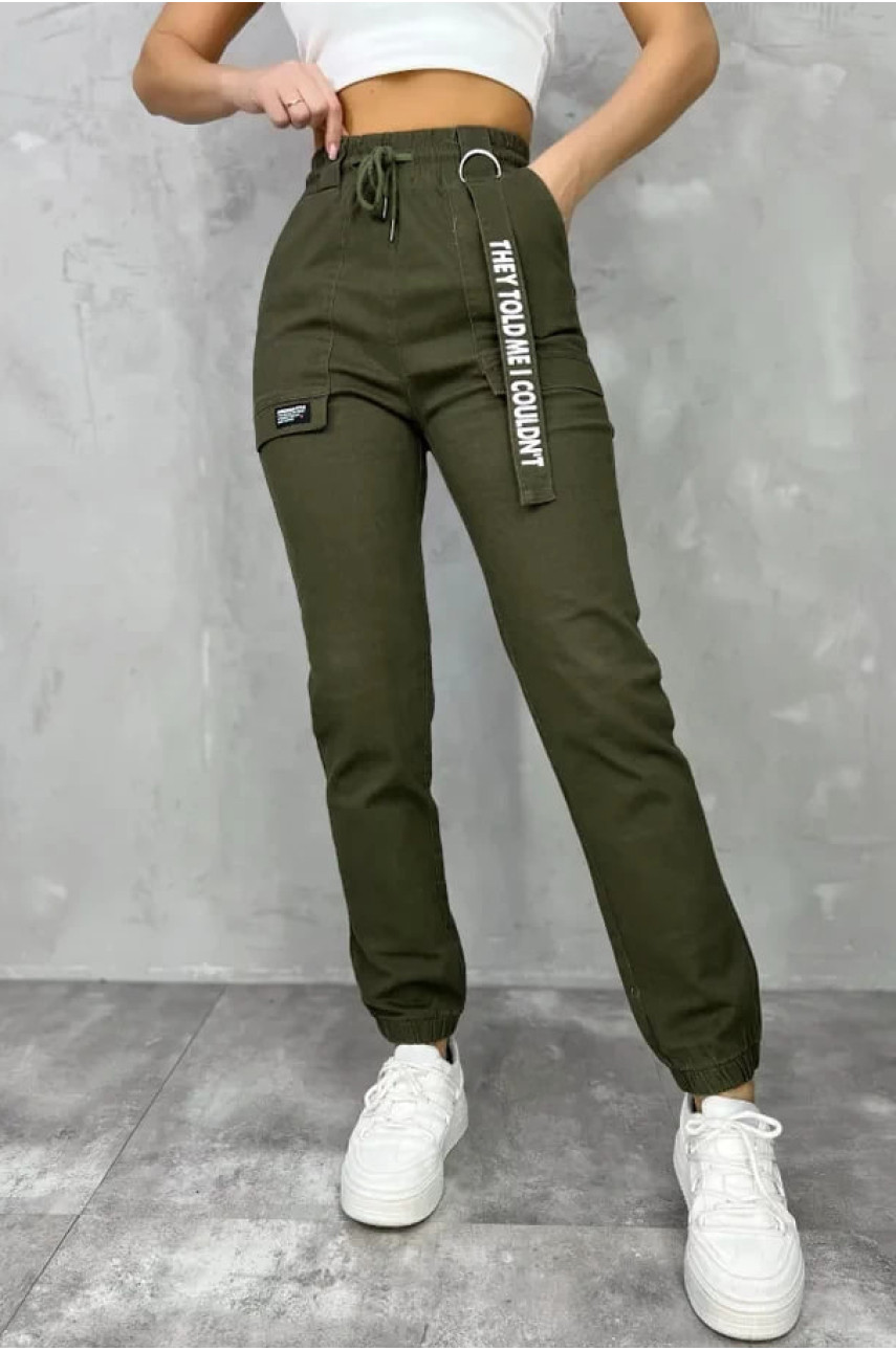 Джинсы женские на флисе  оливкового цвета 208551