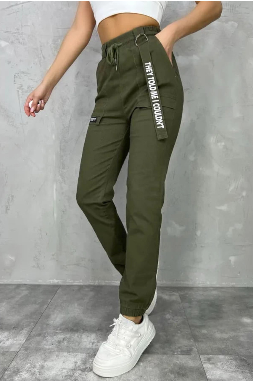 Джинсы женские на флисе  оливкового цвета 208551