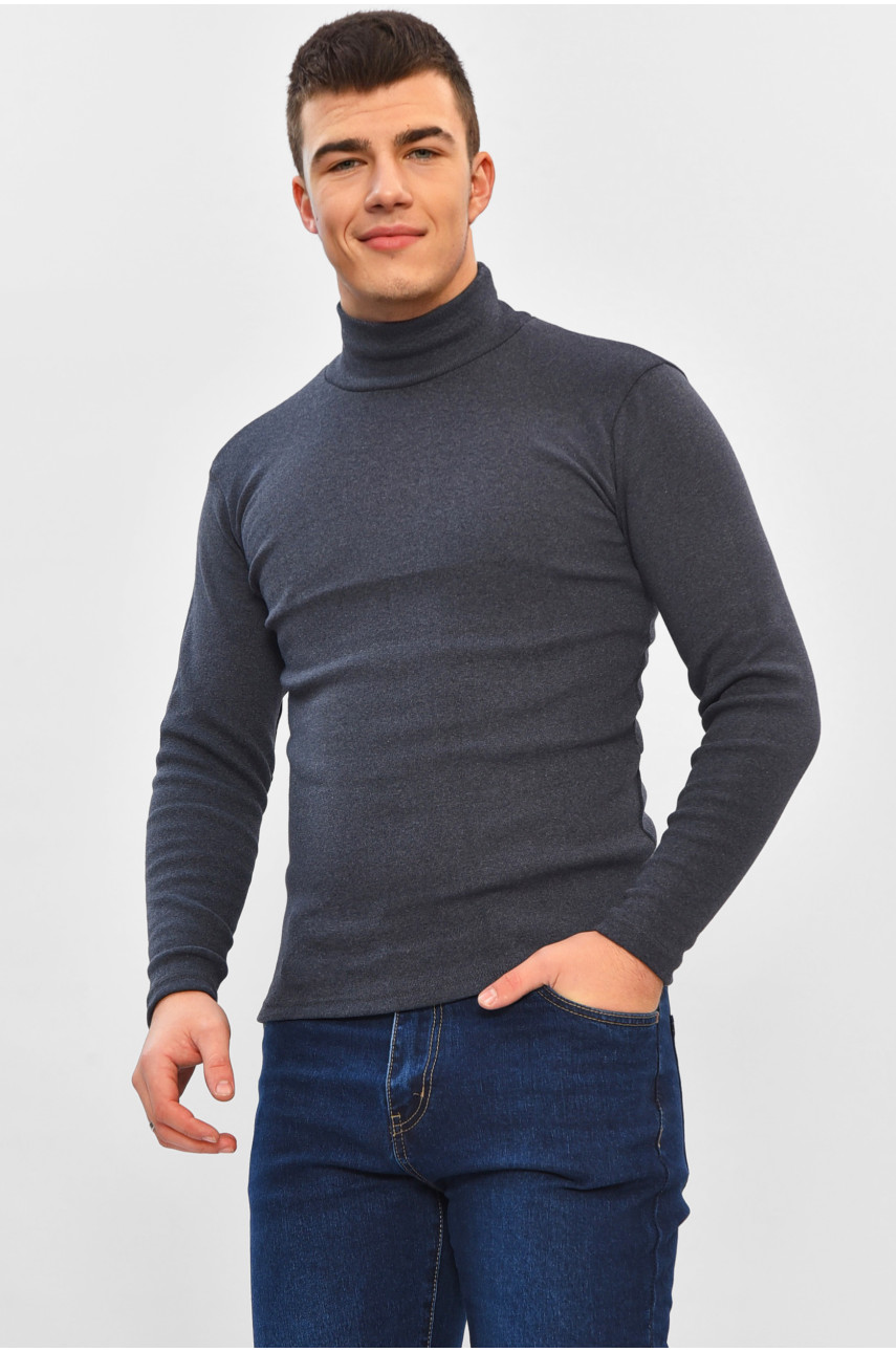 Гольф мужской однотонный на флисе тёмно-синего цвета 34336 208591