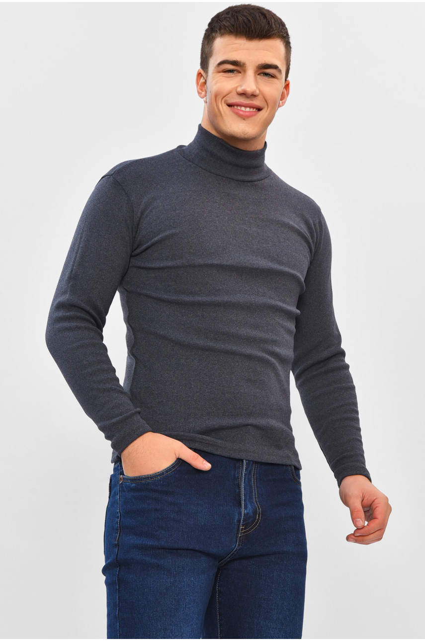 Гольф мужской однотонный на флисе тёмно-синего цвета 34336 208591