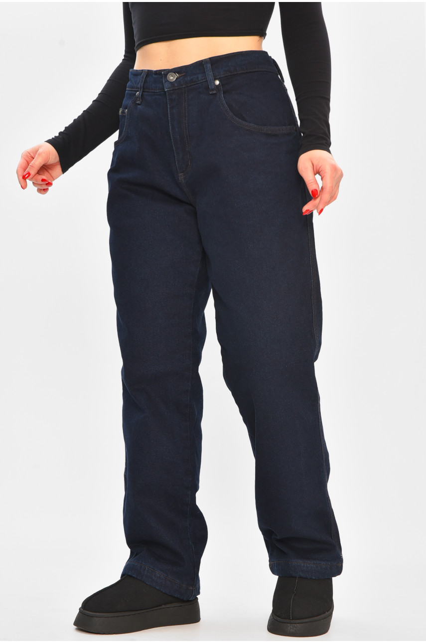 Джинсы женские полубатальные на флисе тёмно-синего цвета 208592