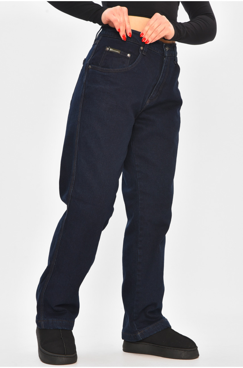 Джинсы женские полубатальные на флисе тёмно-синего цвета 208592