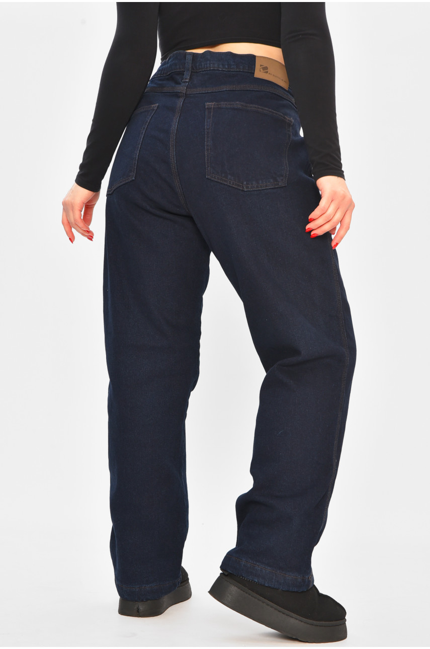 Джинсы женские полубатальные на флисе тёмно-синего цвета 208592