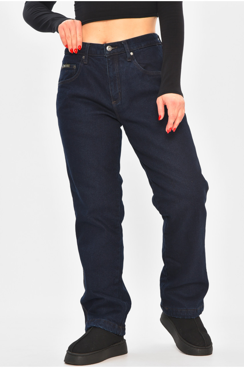 Джинсы женские полубатальные на флисе тёмно-синего цвета 3479832 208593