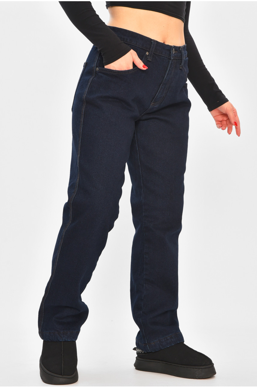 Джинсы женские полубатальные на флисе тёмно-синего цвета 3479832 208593