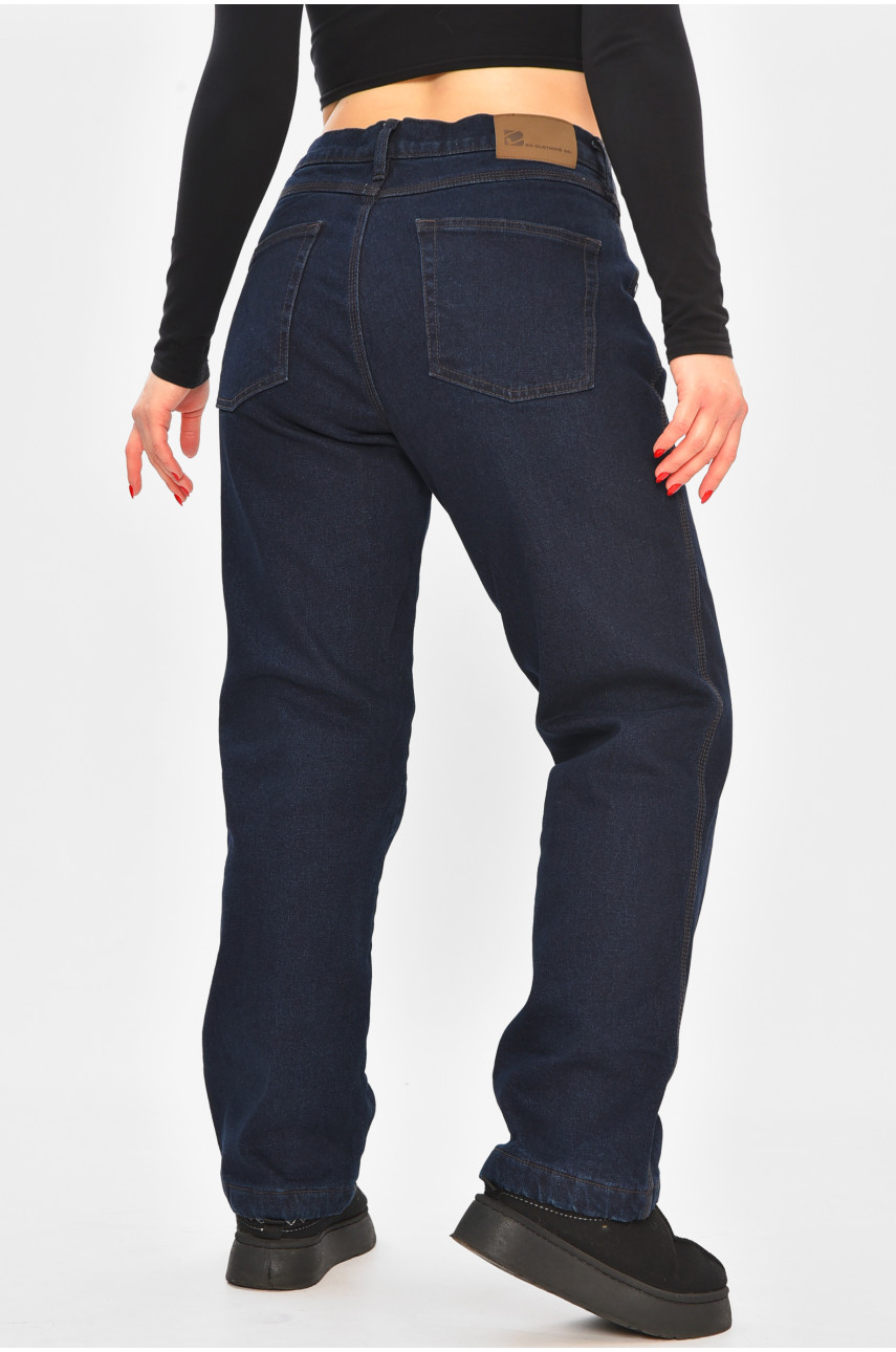 Джинсы женские полубатальные на флисе тёмно-синего цвета 3479832 208593