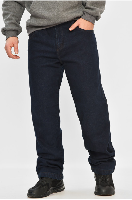 Джинсы мужские полубатальные на флисе тёмно-синего цвета 208594