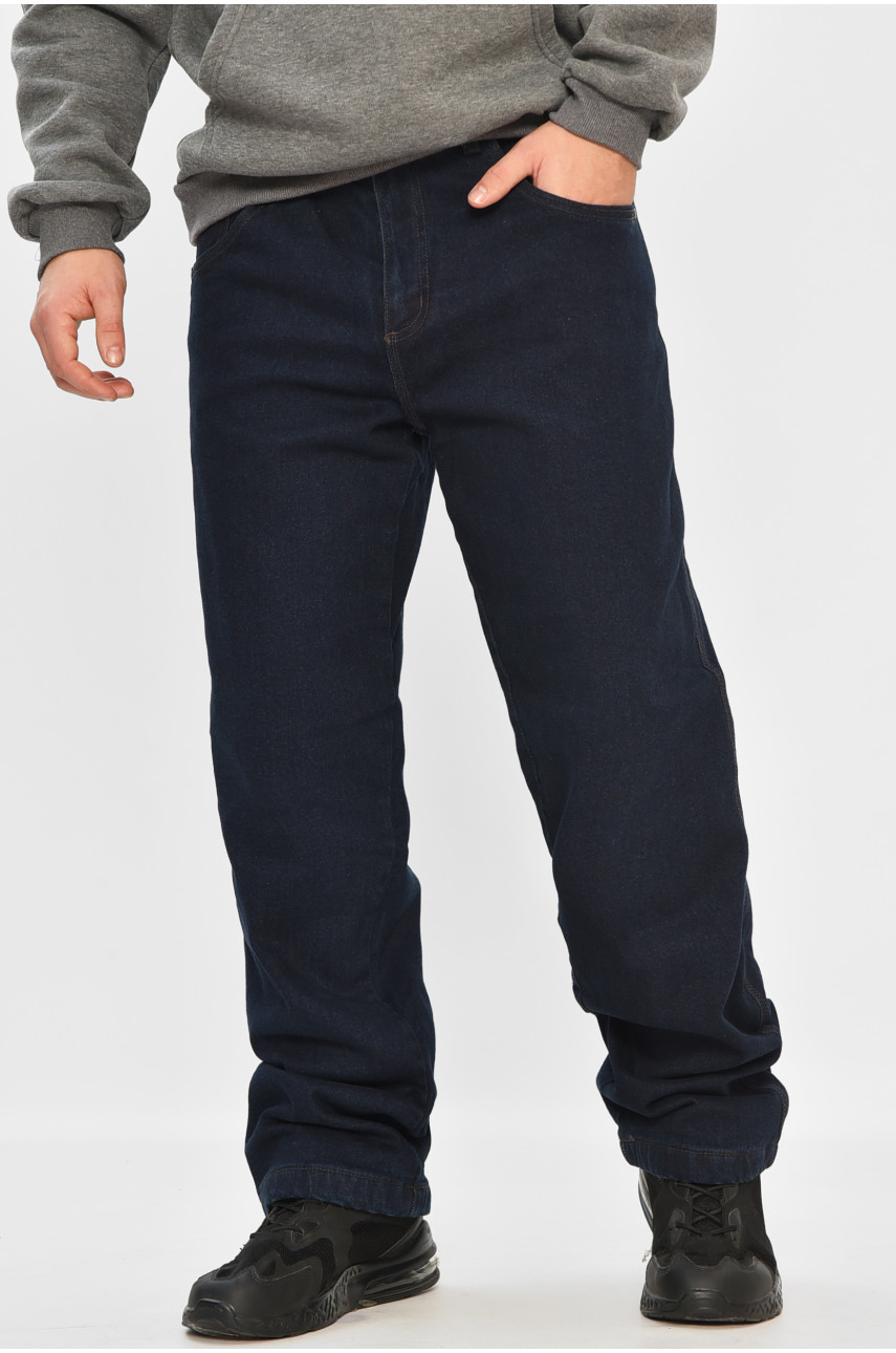 Джинсы мужские полубатальные на флисе тёмно-синего цвета 208594