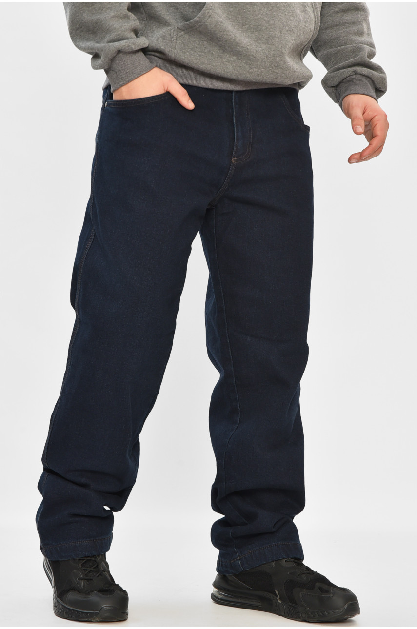 Джинсы мужские полубатальные на флисе тёмно-синего цвета 208594