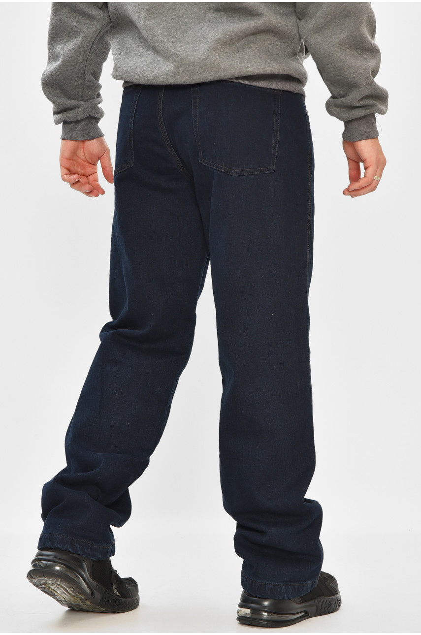Джинсы мужские полубатальные на флисе тёмно-синего цвета 208594