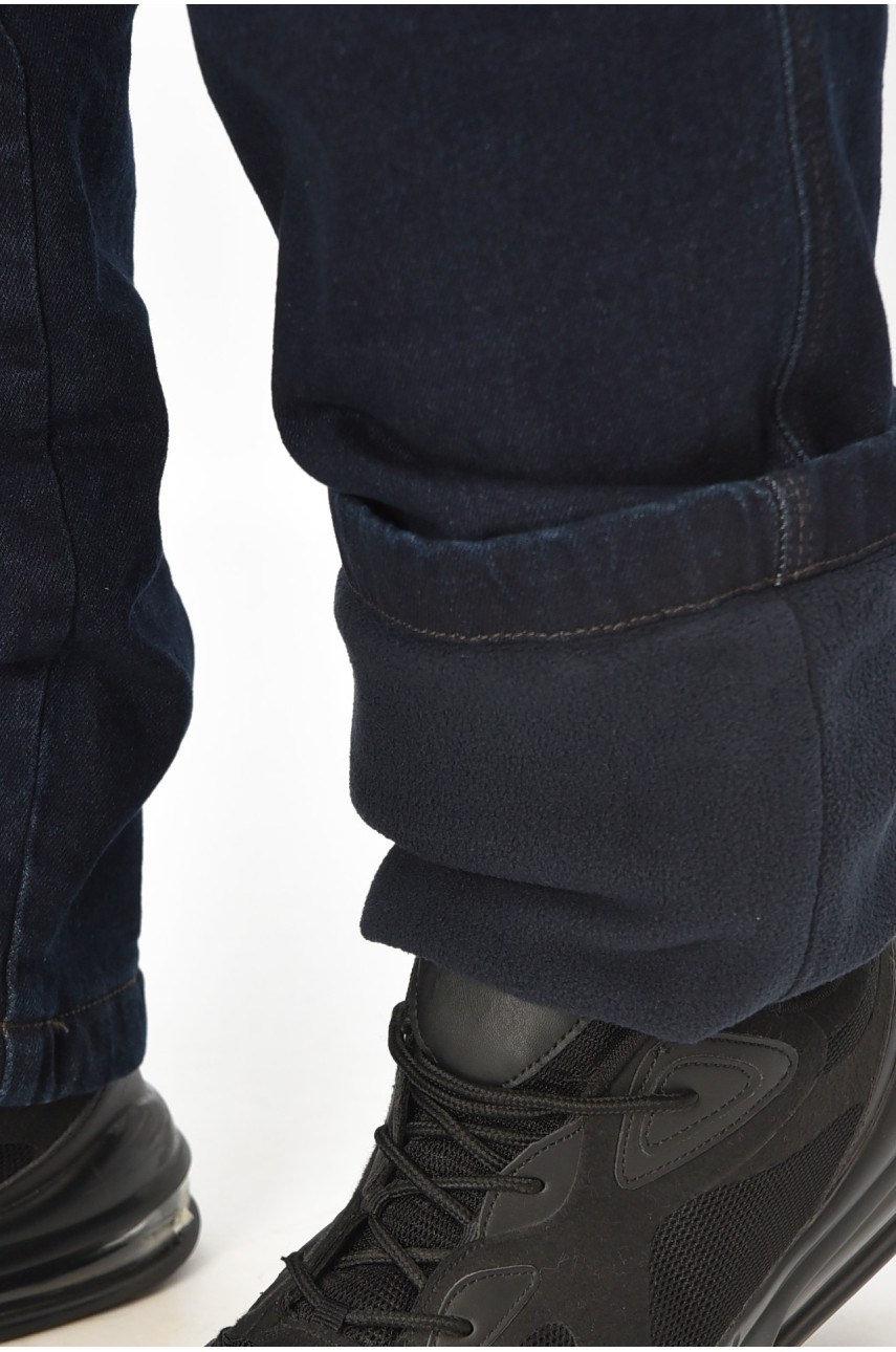 Джинси чоловічі напівбатальні на флісі темно-синього кольору 3479832 208595