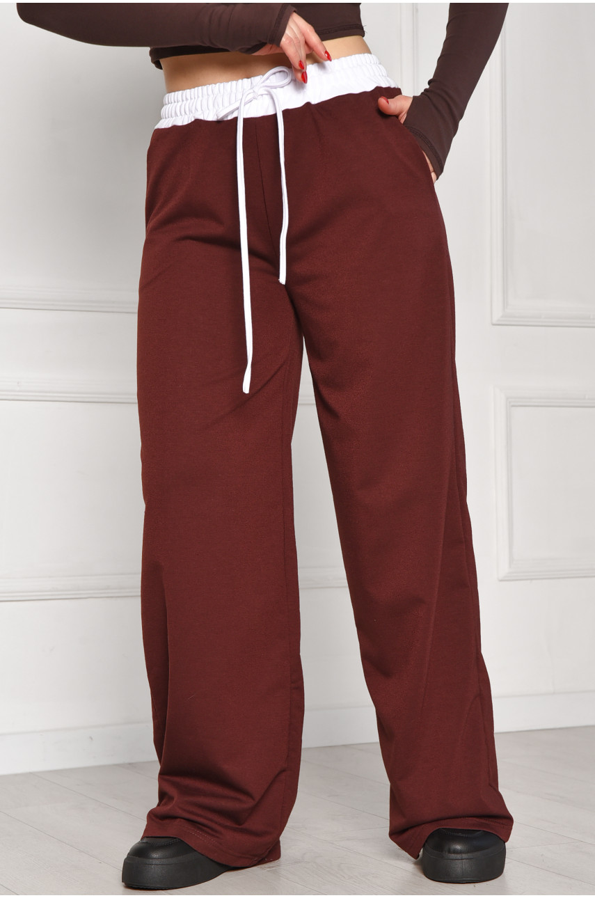 Спортивные штаны женские однотонные тёмно-коричневого цвета 7129 208604
