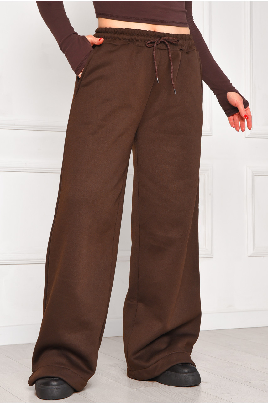 Спортивные штаны женские на флисе шоколадного цвета 1835 208609