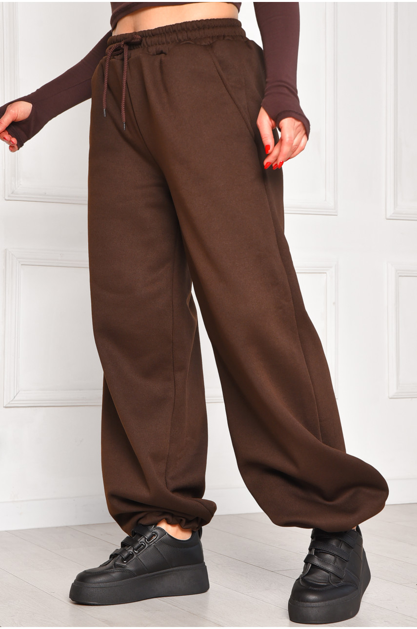 Спортивные штаны женские на флисе шоколадного цвета 1835 208609