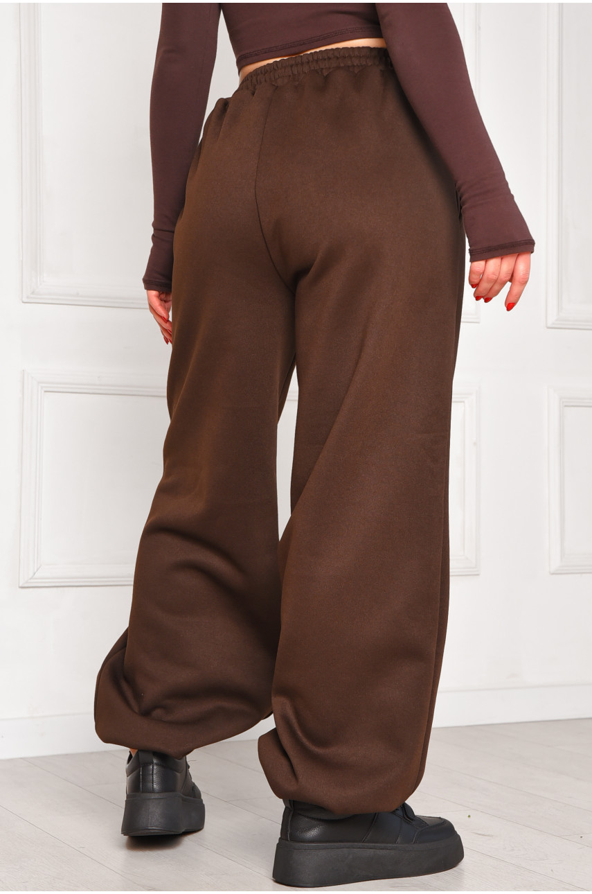 Спортивные штаны женские на флисе шоколадного цвета 1835 208609
