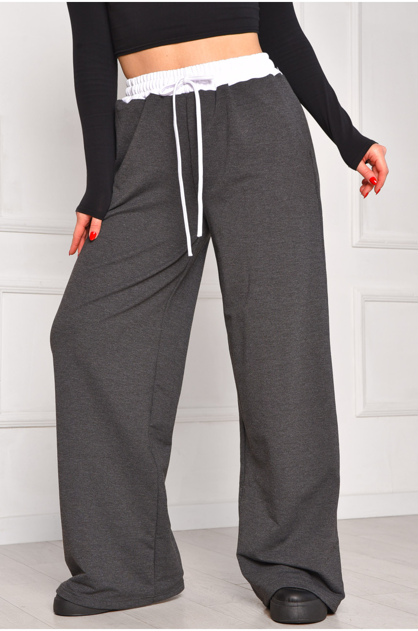 Спортивные штаны женские однотонные тёмно-серого цвета 7129 208618