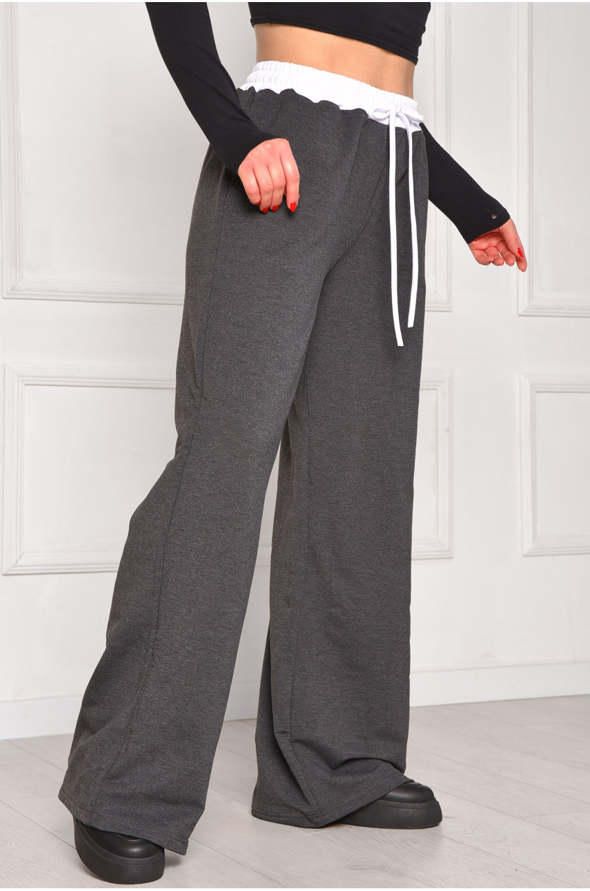 Спортивные штаны женские однотонные тёмно-серого цвета 7129 208618