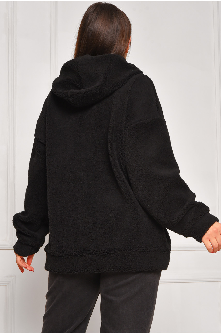 Кофта женская однотонная тедди черного цвета 1514 208624