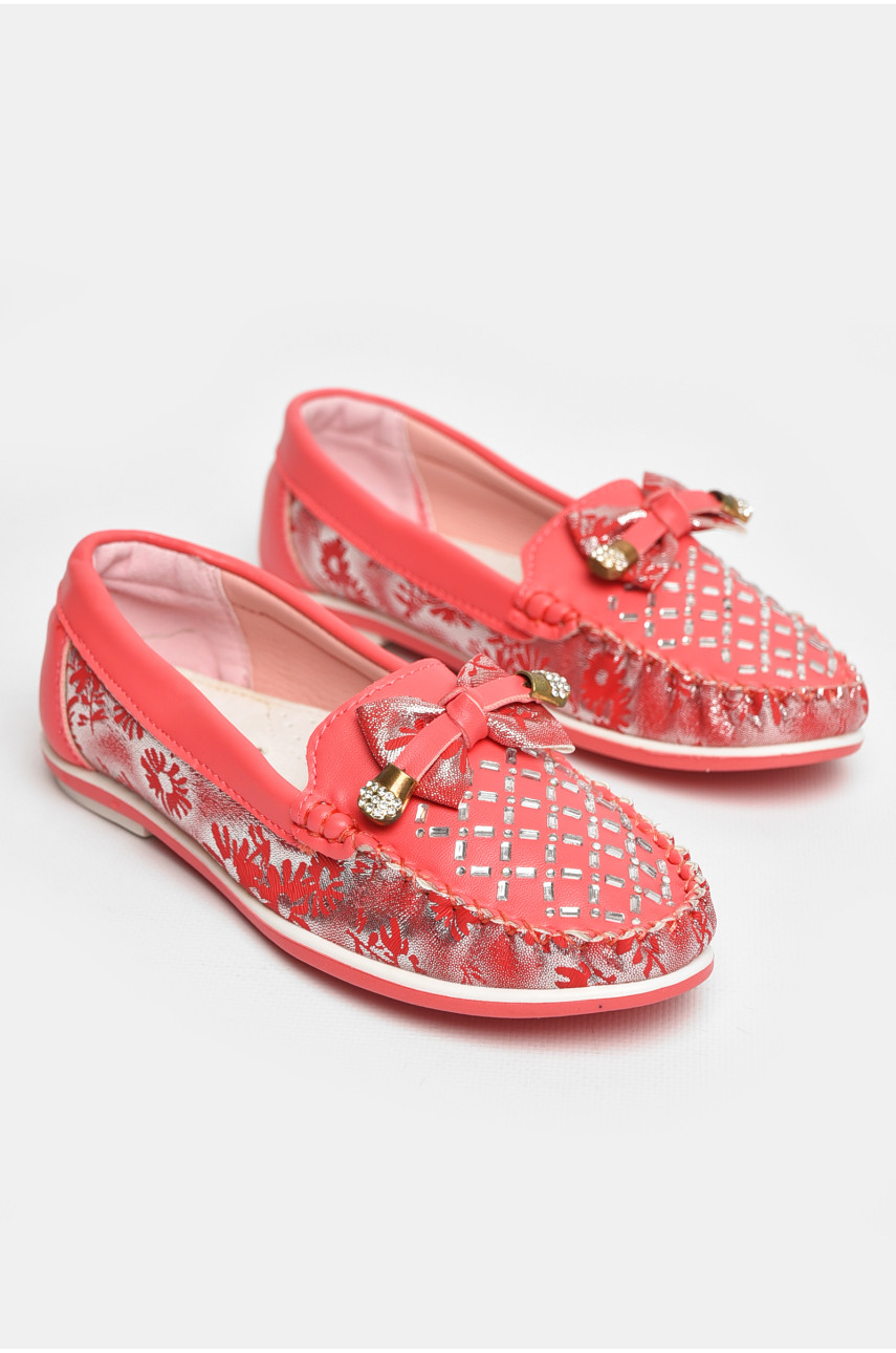 Мокасины детские для девочки кораллового цвета 119-2 208691