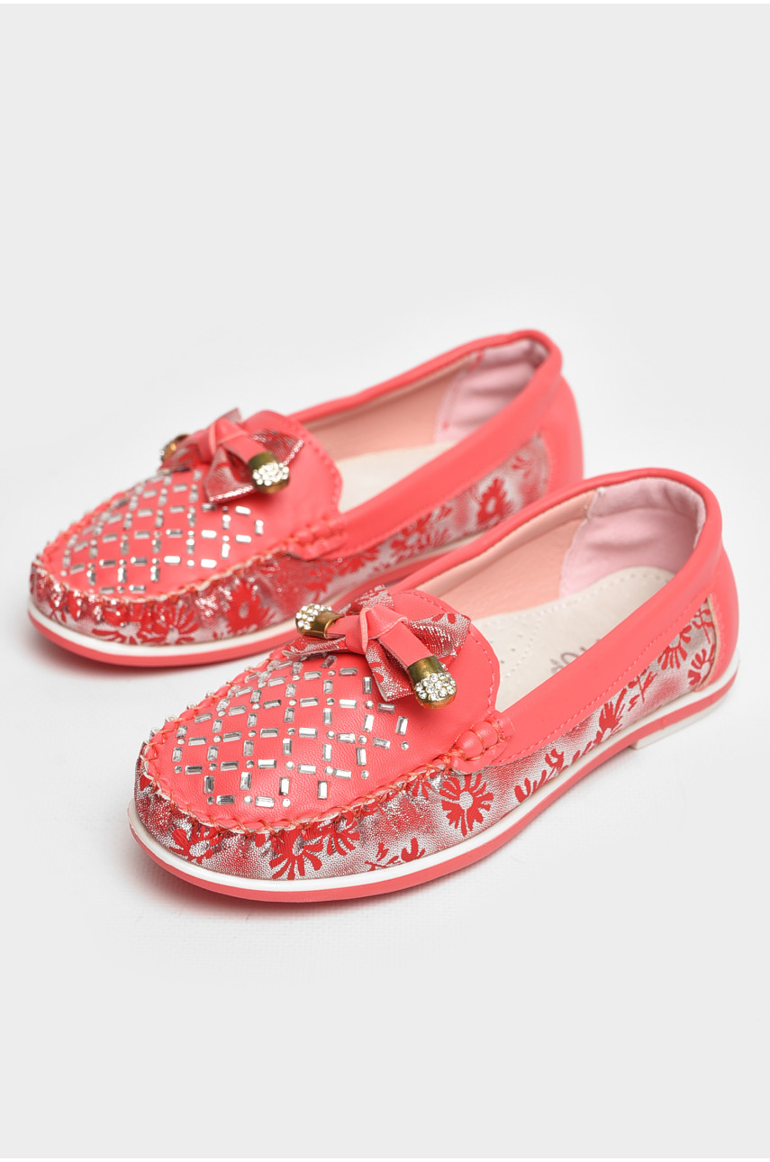 Мокасины детские для девочки кораллового цвета 119-2 208691