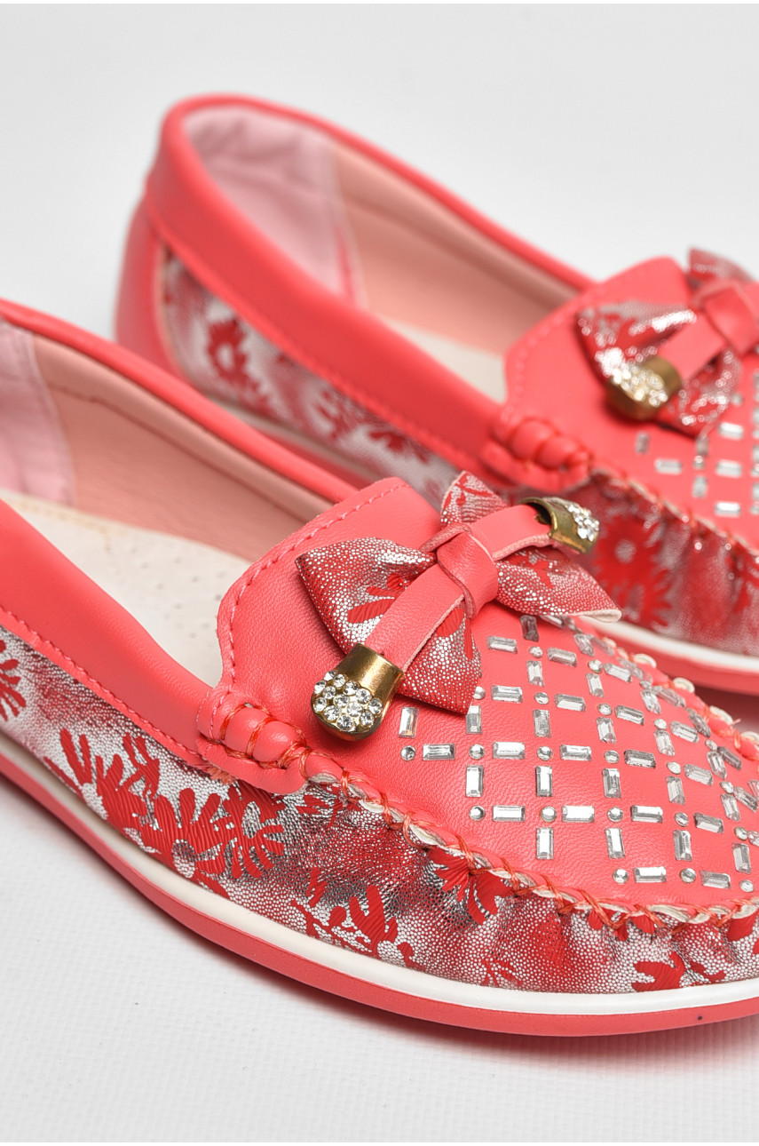 Мокасины детские для девочки кораллового цвета 119-2 208691