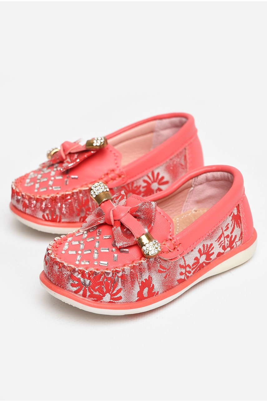 Мокасины детские для девочки кораллового цвета 112-2 208696