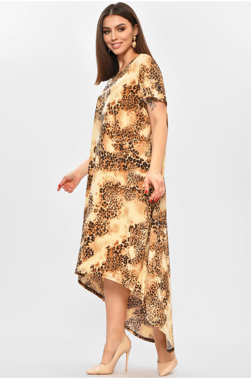 Платье женское полубатальное бежевого цвета с принтом 8262 208760