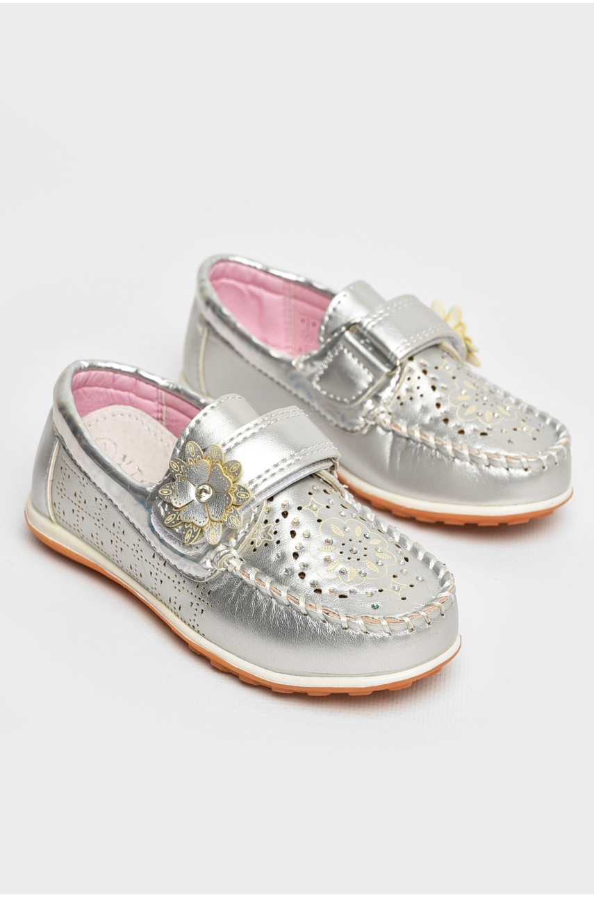 Мокасины детские для девочки серебристого цвета 18306-21 208764