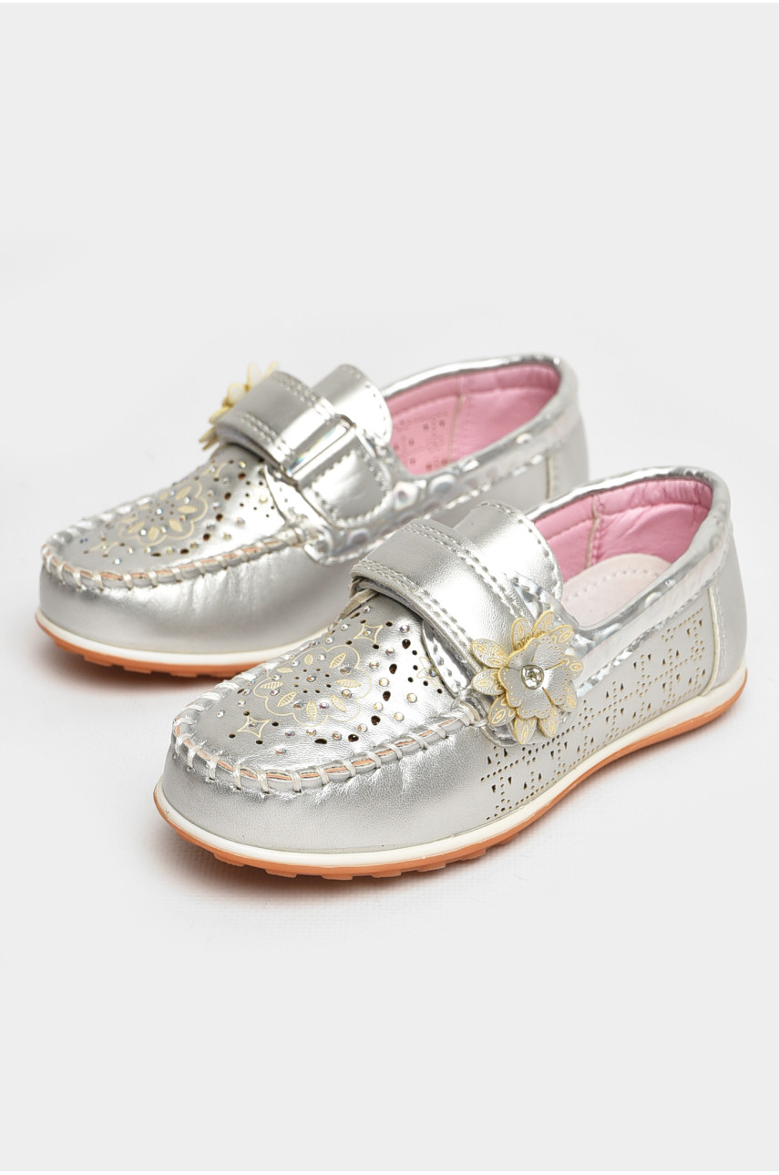 Мокасины детские для девочки серебристого цвета 18306-21 208764
