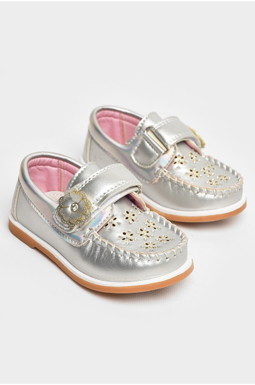 Мокасины детские для девочки серебристого цвета 18301-21 208765