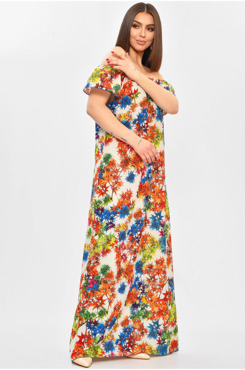 Платье женское полубатальное белого цвета с принтом 208770