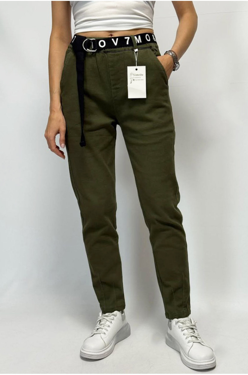 Джинсы женские на флисе  оливкового цвета 505-3 208797