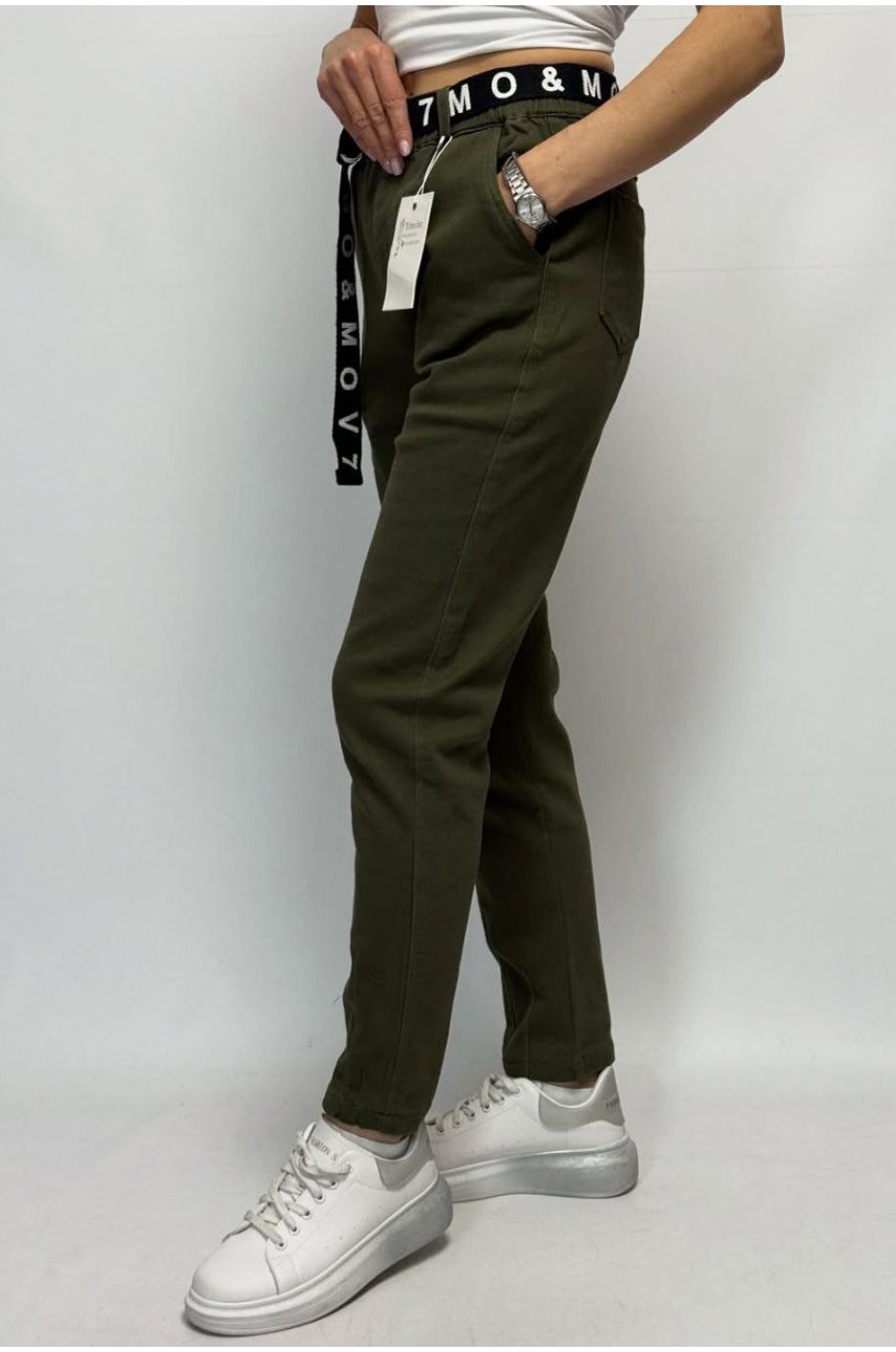 Джинсы женские на флисе  оливкового цвета 505-3 208797