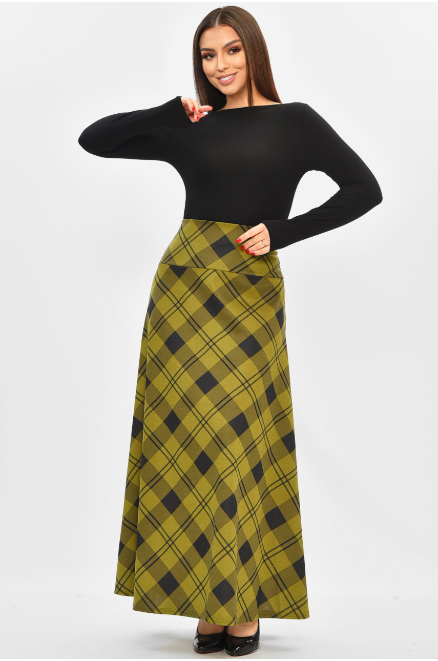 Юбка женская полубатальная тёмно-зеленого цвета с принтом 8156 208821