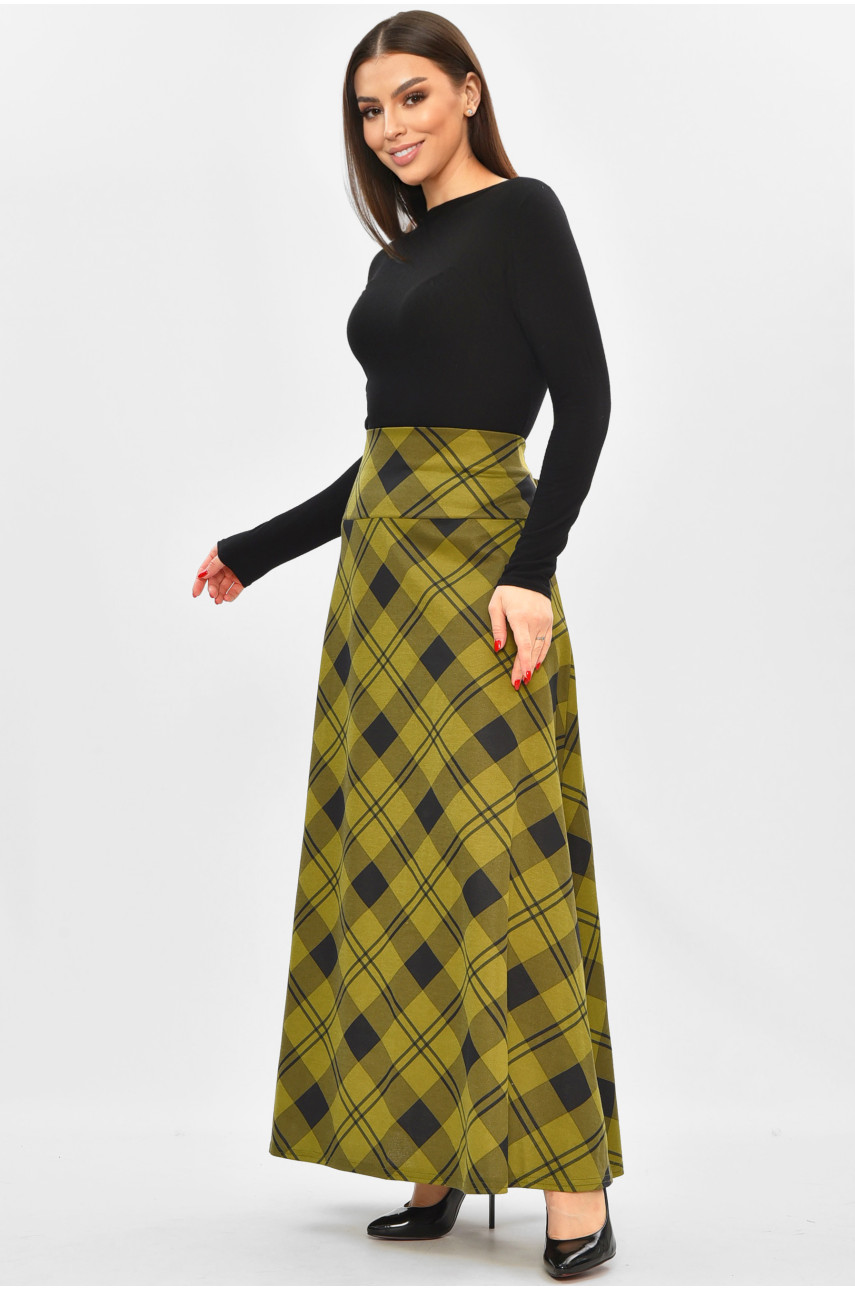 Юбка женская полубатальная тёмно-зеленого цвета с принтом 8156 208821