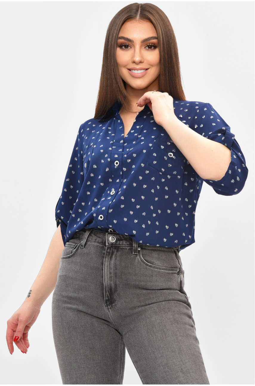 Рубашка женская полубатальная тёмно-синего цвета с принтом 8168 208846