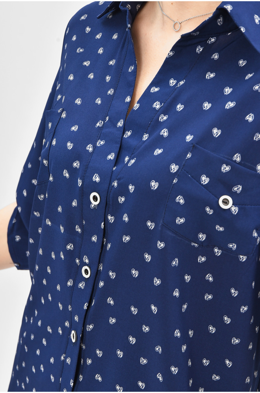 Рубашка женская полубатальная тёмно-синего цвета с принтом 8168 208846
