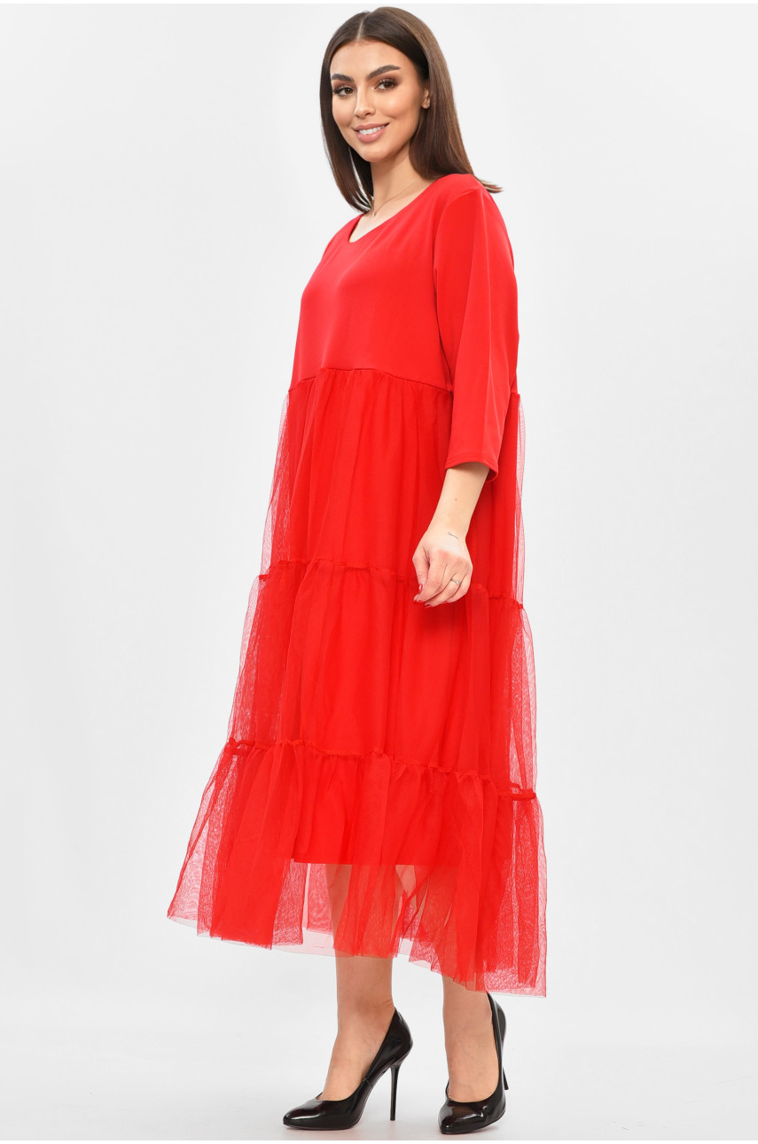 Платье женское батальное красного цвета 8425 208850