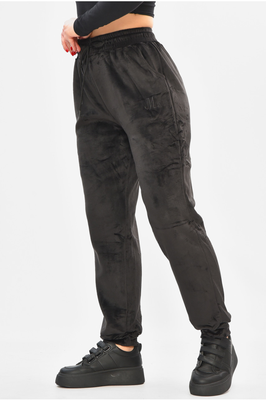 Спортивные штаны женские на искусственном меху черного цвета В505 208865