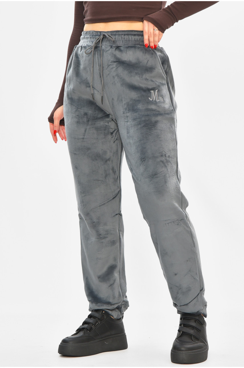 Спортивные штаны женские на искусственном меху серого цвета В505 208867