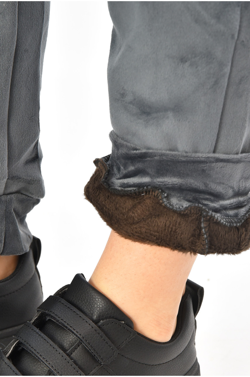 Спортивные штаны женские на искусственном меху серого цвета В505 208867