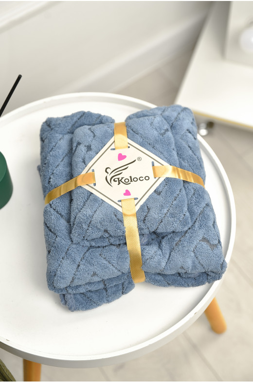 Набор однотонных полотенец из микрофибры банное+для лица голубого цвета 98-837 208886