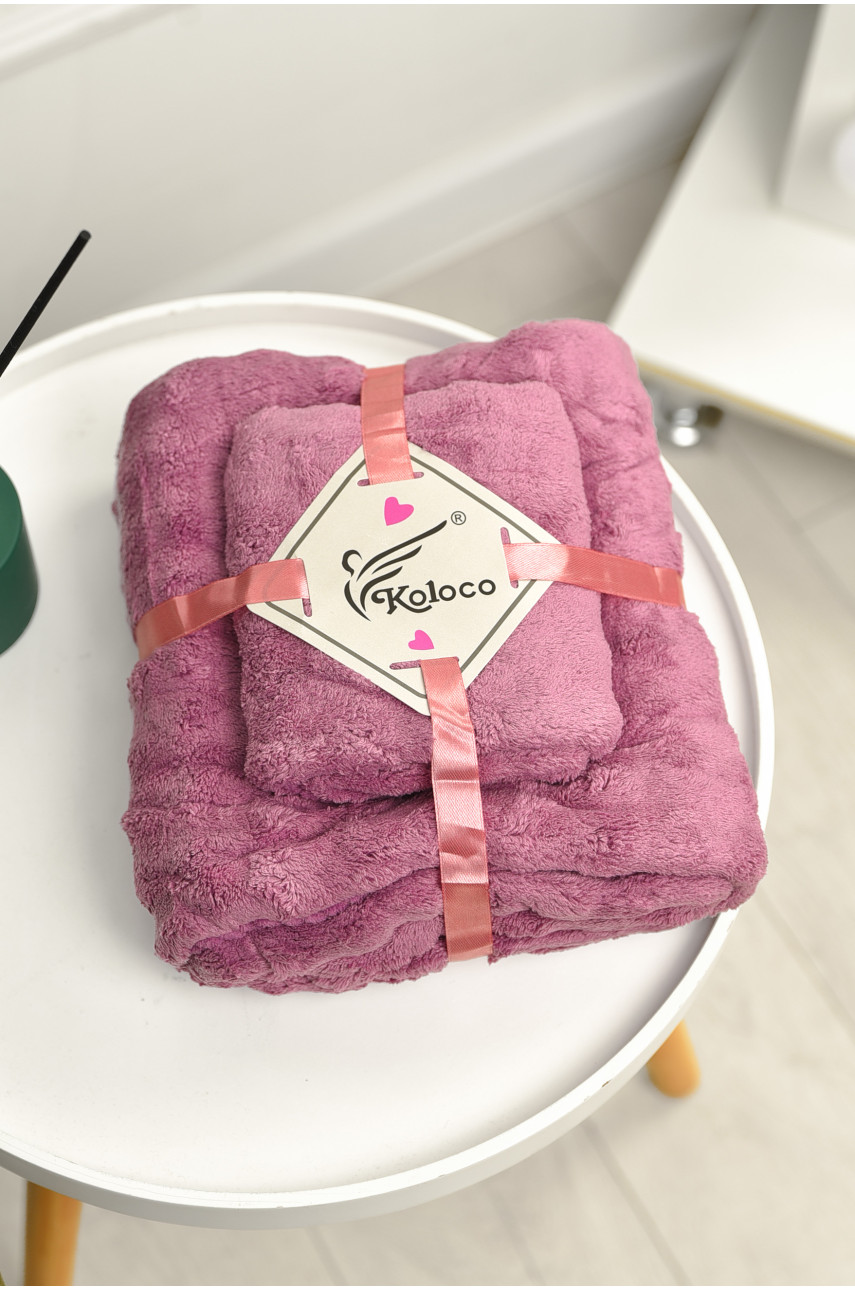 Набор однотонных полотенец из микрофибры банное+для лица сиреневого цвета 98-792 208890