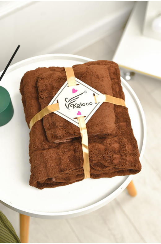 Набор однотонных полотенец из микрофибры банное+для лица коричневого цвета 98-792 208892